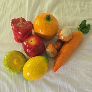 Vintage Set of 8 Paper Mache Fruit & Vegetables For Basket Handmade Painted